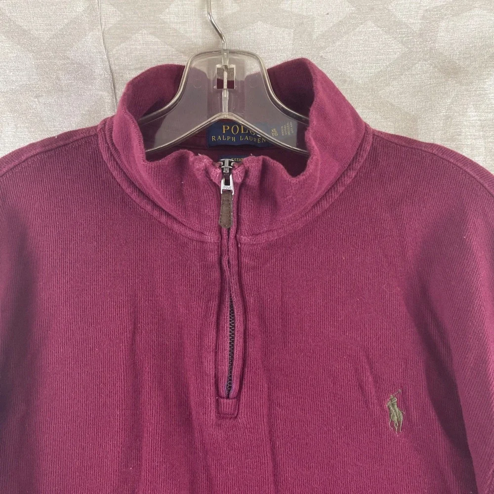 Polo Ralph Lauren Estate Rib Mens XL Burgundy Quarter Zip Pullover‎ Sweater